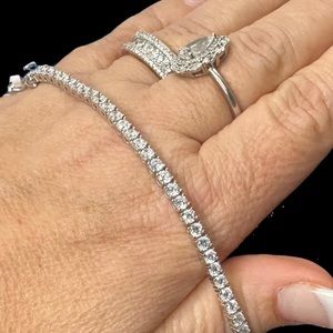 4mm” Tennis Bracelet/925 Solid Sterling Silver/Bridesmaids Wedding Jewel…